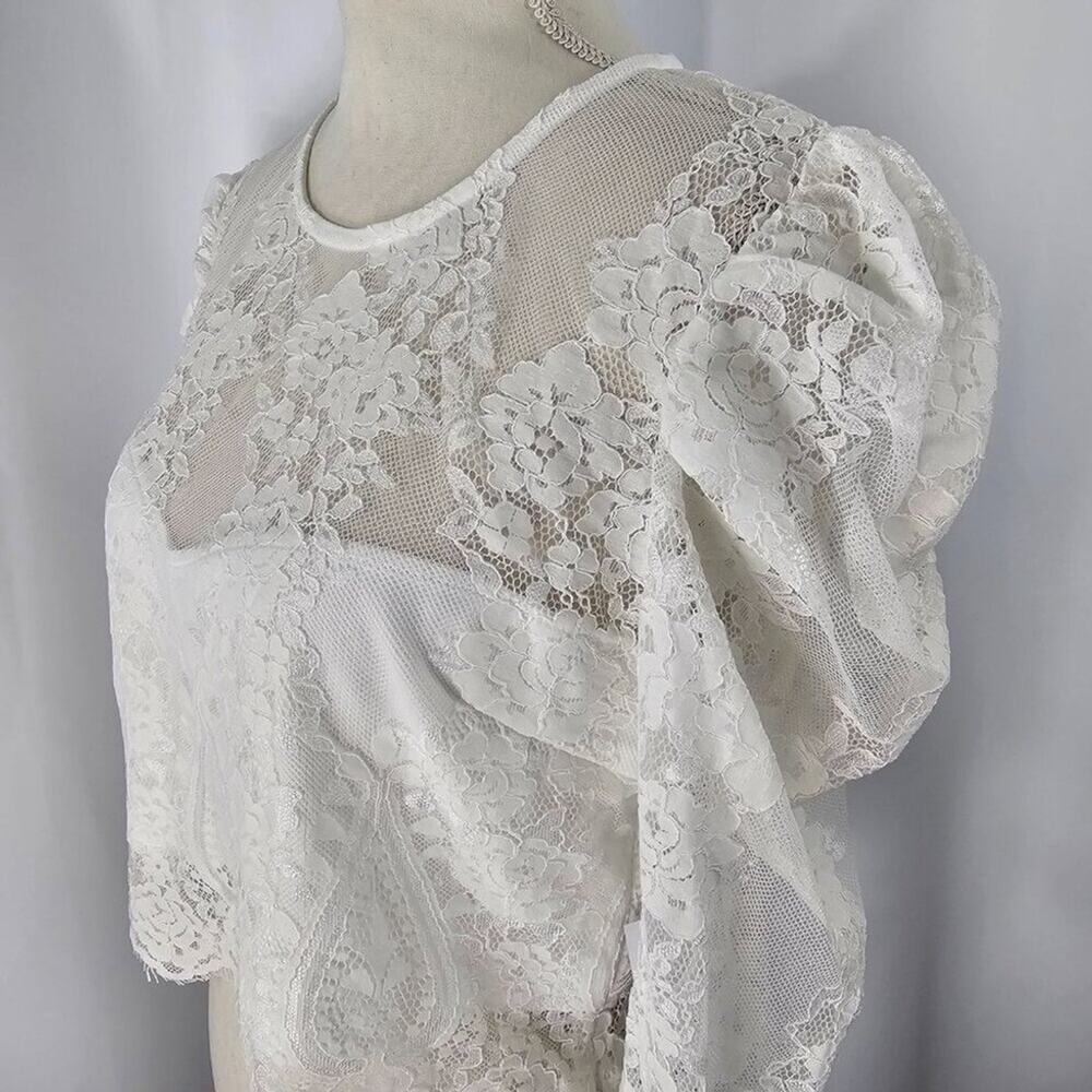 Lulus Ivory Lace Puff Sleeve Cropped Blouse Women's Size XL NWT - Picture 6 of 15